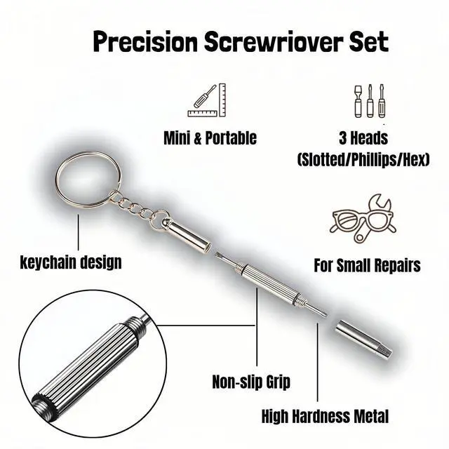 Alt view image 4 of 7 - Glasses Repair Kit, 2-Pack 3-in-1 Precision Screwdriver Set with Keychain, Mini Stainless Steel Screwdriver Tool for Eyeglasses, Sunglasses, Phone, Watch, Laptop, and Jewelry (Flathead, Phillips, Hex)