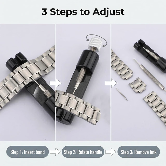 Alt view image 4 of 6 - 8PCS Watch Link Removal Kit, Adjust and Remove Bracelets Tools with 5 PCS Replacement Pins, Watch Pin Remover Tool, Watches Sizing Adjustment Tool Kit for Watches Repair and Sizing