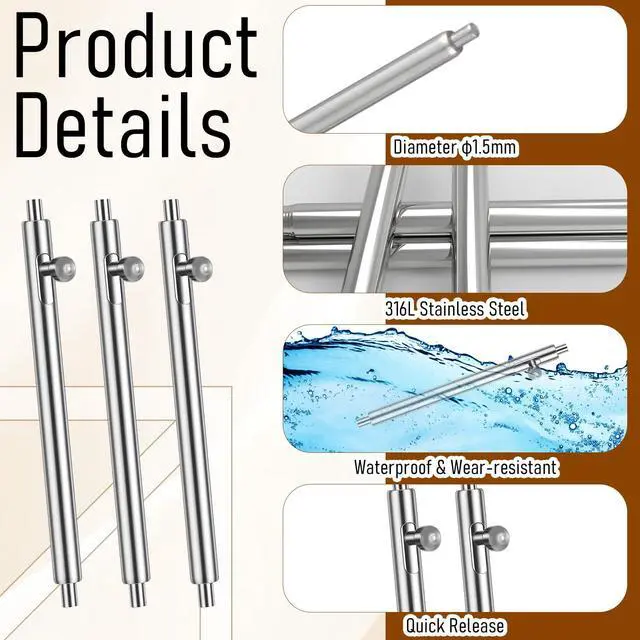 Alt view image 4 of 7 - Watch Band Pins, 10 Pcs Stainless Steel Quick Release Spring Bars 20mm Spring Bars 1.5mm Diameter for Watch Band Strap