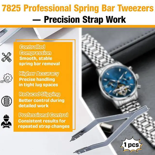 Alt view image 3 of 7 - 7825 Professional Spring Bar Tweezers, Precision Spring Bar Plier Tool | for Watch Strap Removal & Installation, Designed for Raw Ears and Tight Lug Watches,Premium Alloy Build (Gray Silver)