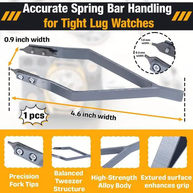 Alt view image 2 of 7 - 7825 Professional Spring Bar Tweezers, Precision Spring Bar Plier Tool | for Watch Strap Removal & Installation, Designed for Raw Ears and Tight Lug Watches,Premium Alloy Build (Gray Silver)