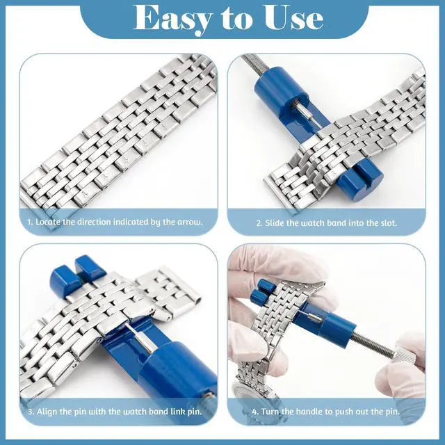Alt view image 3 of 6 - Watch Pin Remover Tool, Portable Watch Strap Adjustment Tool | Watch Bracelet Remover, 3 Extra Pins, for Adjusting and Removing (Blue)