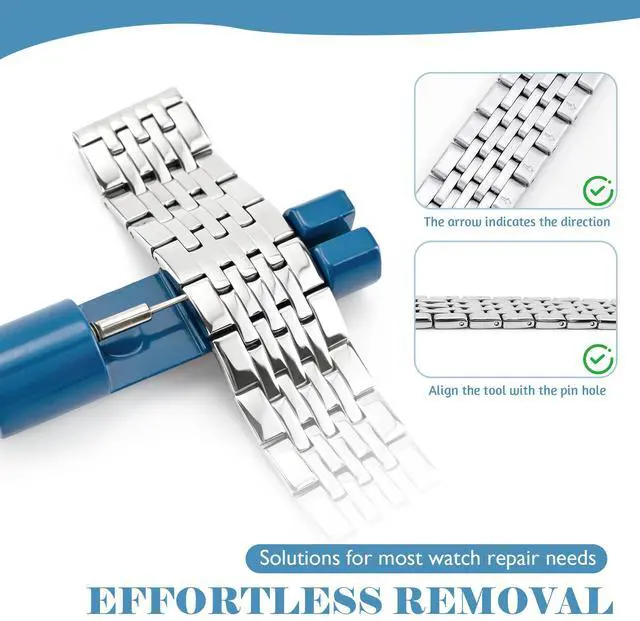 Alt view image 4 of 6 - Watch Pin Remover Tool, Portable Watch Strap Adjustment Tool | Watch Bracelet Remover, 3 Extra Pins, for Adjusting and Removing (Blue)
