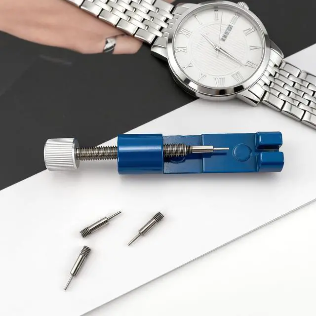 Alt view image 6 of 6 - Watch Pin Remover Tool, Portable Watch Strap Adjustment Tool | Watch Bracelet Remover, 3 Extra Pins, for Adjusting and Removing (Blue)