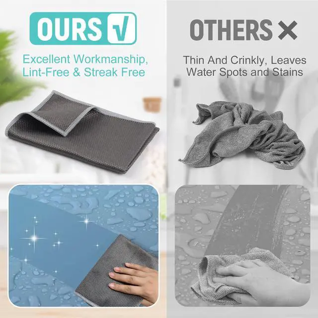 Alt view image 4 of 7 - Microfiber Glass Cleaning ClothsWindow Cleaning Cloth Lint free Scratch Free Polishing Cloths for Dishes Eyeglasses Car Stainless Steel Appliances Mirrors Screens 16In x 16In Gray 8Pack