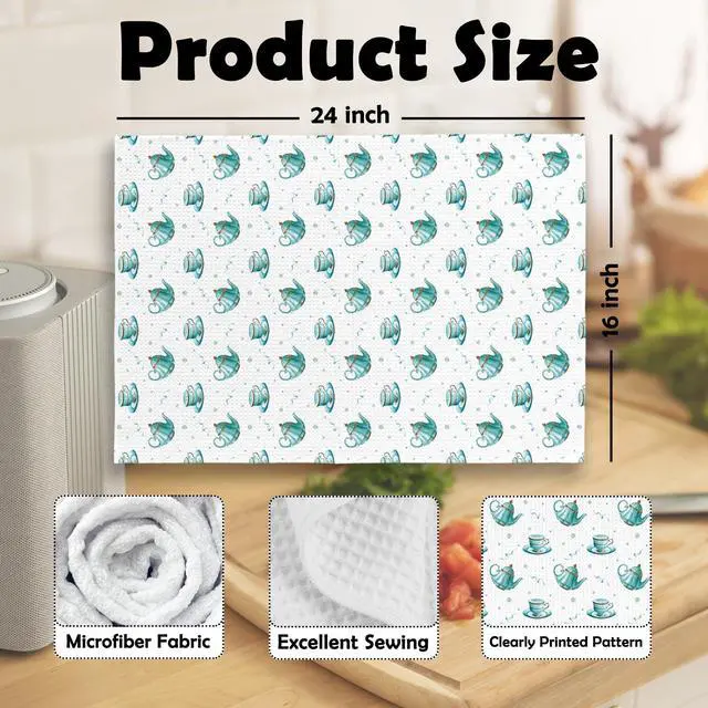 Alt view image 6 of 6 - English Cottage Kitchen Dish Towels, Coffee Tea Gifts for Women, Vintage Blue English Country Tea Time Cottagecore Hand Towels Kitchen Tea Towel Decorations, 16x24inch