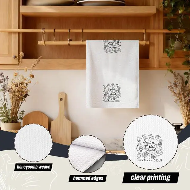 Alt view image 3 of 7 - Christian Kitchen Dish Towels, Christian Gifts for Women, Fruit of The Spirit Galatians 5:22-23 Bible Verse Decorative Hand Tea Towels for Kitchen Bathroom, 16x24 Inch