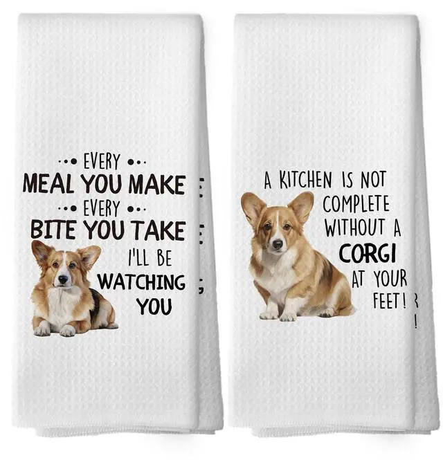Main image of Funny Corgi Gifts Kitchen Dish Towels Set of 2, Dog Lovers Mom Gifts for Women, Dog Kitchen Decor, Dogs Pet Puppy Decor Hand Towels Tea Towel Decorations, 16x24inch