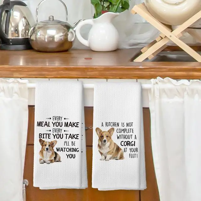 Alt view image 2 of 6 - Funny Corgi Gifts Kitchen Dish Towels Set of 2, Dog Lovers Mom Gifts for Women, Dog Kitchen Decor, Dogs Pet Puppy Decor Hand Towels Tea Towel Decorations, 16x24inch