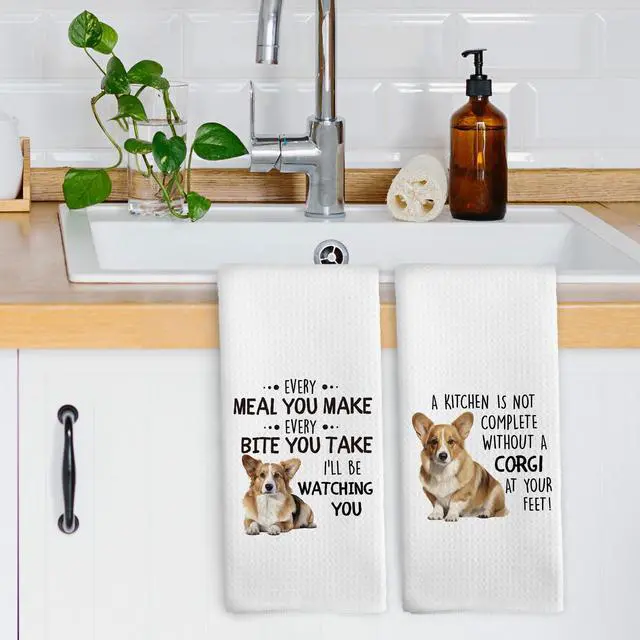 Alt view image 3 of 6 - Funny Corgi Gifts Kitchen Dish Towels Set of 2, Dog Lovers Mom Gifts for Women, Dog Kitchen Decor, Dogs Pet Puppy Decor Hand Towels Tea Towel Decorations, 16x24inch