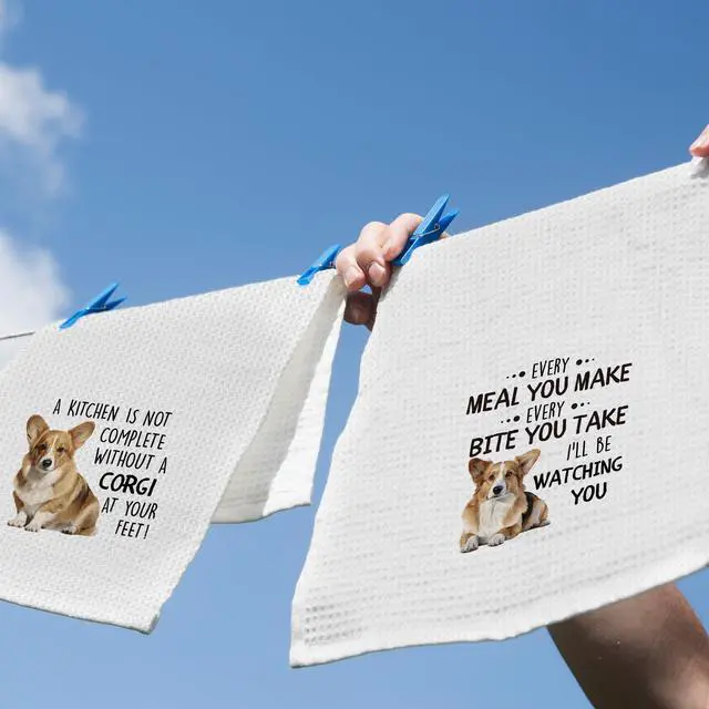Alt view image 5 of 6 - Funny Corgi Gifts Kitchen Dish Towels Set of 2, Dog Lovers Mom Gifts for Women, Dog Kitchen Decor, Dogs Pet Puppy Decor Hand Towels Tea Towel Decorations, 16x24inch