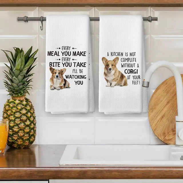 Alt view image 4 of 6 - Funny Corgi Gifts Kitchen Dish Towels Set of 2, Dog Lovers Mom Gifts for Women, Dog Kitchen Decor, Dogs Pet Puppy Decor Hand Towels Tea Towel Decorations, 16x24inch
