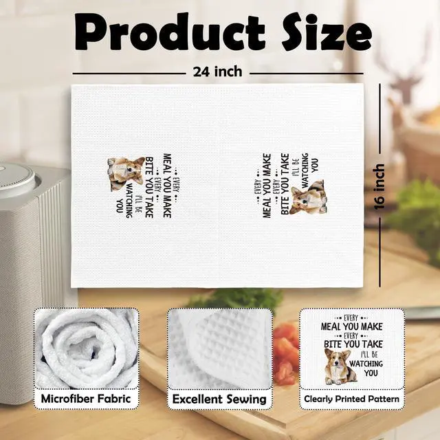 Alt view image 6 of 6 - Funny Corgi Gifts Kitchen Dish Towels Set of 2, Dog Lovers Mom Gifts for Women, Dog Kitchen Decor, Dogs Pet Puppy Decor Hand Towels Tea Towel Decorations, 16x24inch