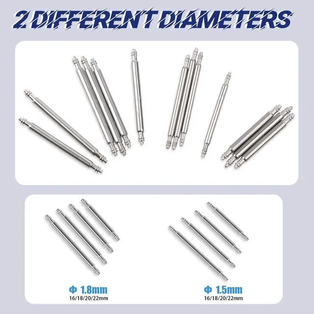 Alt view image 3 of 7 - 39PCS Watch Pins Replacement Kit, Watch Band Pins Repair Tool with Spring Bar, 18/20/22/24mm Stainless Steel Watches Pin for Watches Band Repair