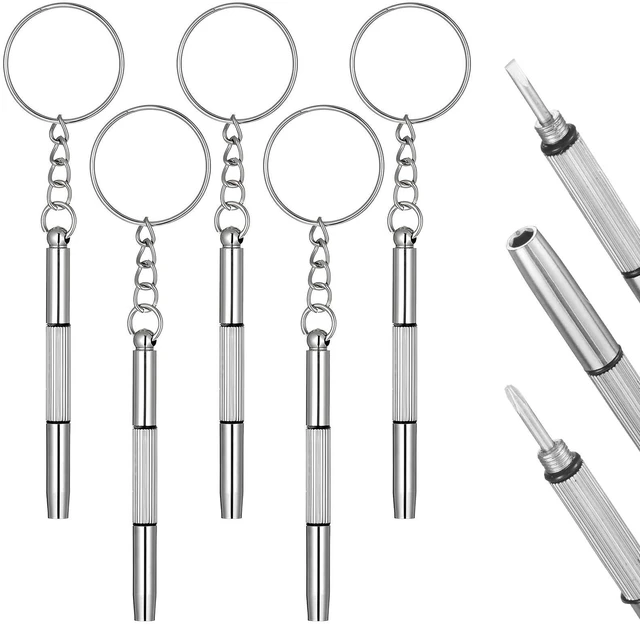 Main image of 5 Pcs Mini Glasses Screwdriver, 3-in-1 Eyeglass Repair Kit with keyring Flat Phillips Hex Screwdriver for Eyeglasses Portable Tiny Screw Drivers for Sunglasses Repair Watch Jewelry
