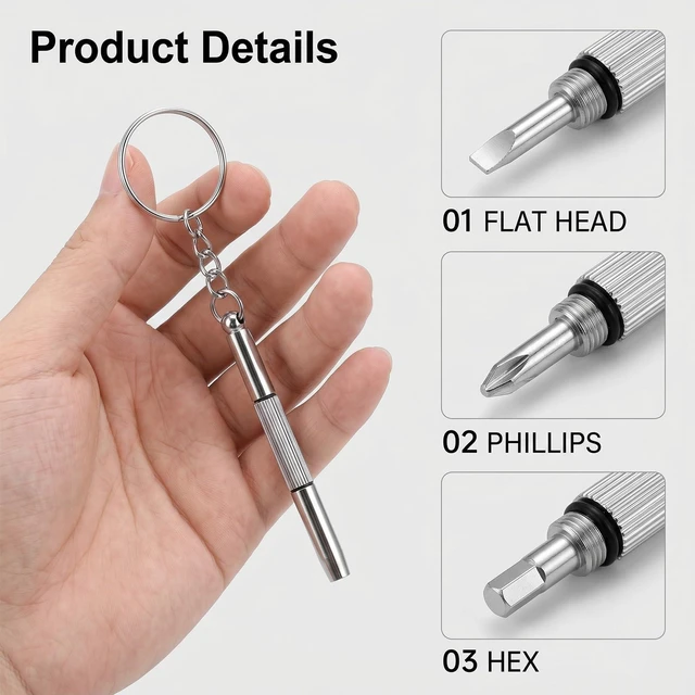 Alt view image 3 of 7 - 5 Pcs Mini Glasses Screwdriver, 3-in-1 Eyeglass Repair Kit with keyring Flat Phillips Hex Screwdriver for Eyeglasses Portable Tiny Screw Drivers for Sunglasses Repair Watch Jewelry