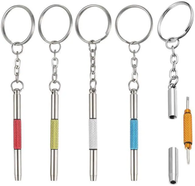 Main image of Mini Eyeglass Screwdriver Kit - 5 Pcs 3 in 1 Precision Stainless Steel Screwdriver Set with Keychain for Eyeglass Repair Watchmaker Tool (5 Colors)