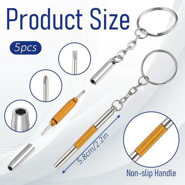 Alt view image 2 of 7 - Mini Eyeglass Screwdriver Kit - 5 Pcs 3 in 1 Precision Stainless Steel Screwdriver Set with Keychain for Eyeglass Repair Watchmaker Tool (5 Colors)