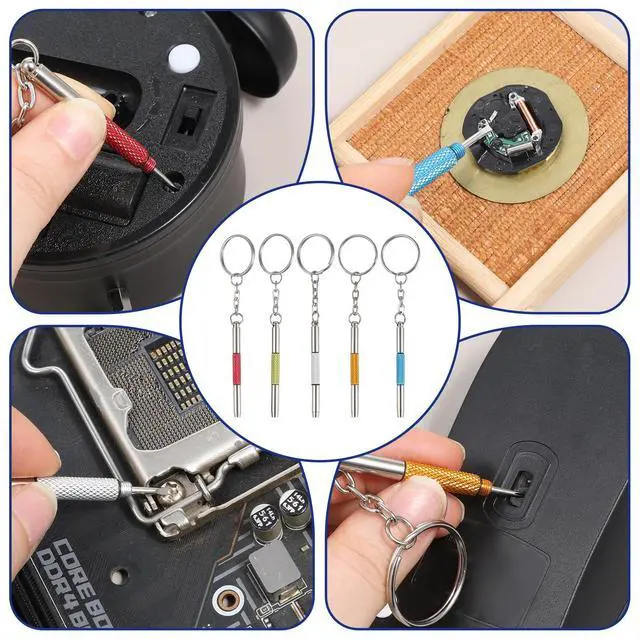 Alt view image 5 of 7 - Mini Eyeglass Screwdriver Kit - 5 Pcs 3 in 1 Precision Stainless Steel Screwdriver Set with Keychain for Eyeglass Repair Watchmaker Tool (5 Colors)