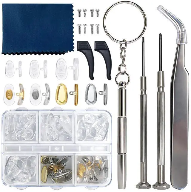 Main image of Nose Pads, 22 Pairs Screw-in Glasses Repair Kit, Equipped with Screwdriver, Screw, Tweezers, Glasses Cloth