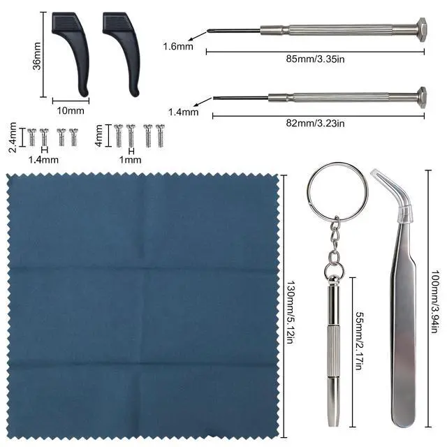 Alt view image 3 of 6 - Nose Pads, 22 Pairs Screw-in Glasses Repair Kit, Equipped with Screwdriver, Screw, Tweezers, Glasses Cloth