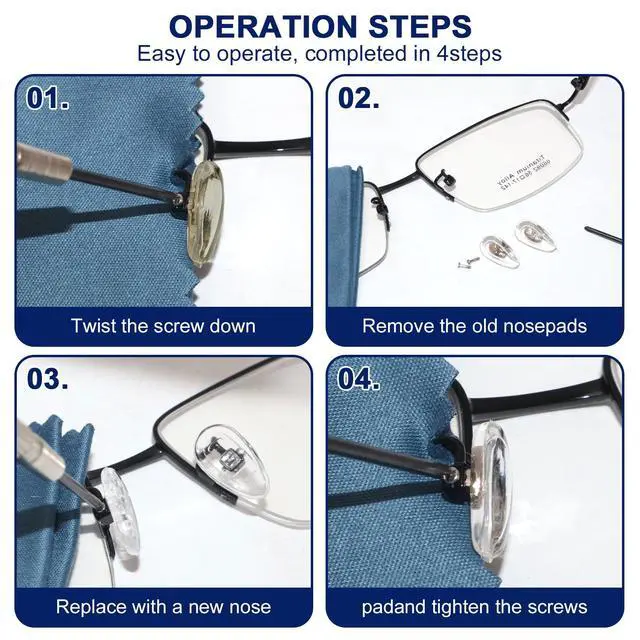 Alt view image 4 of 6 - Nose Pads, 22 Pairs Screw-in Glasses Repair Kit, Equipped with Screwdriver, Screw, Tweezers, Glasses Cloth
