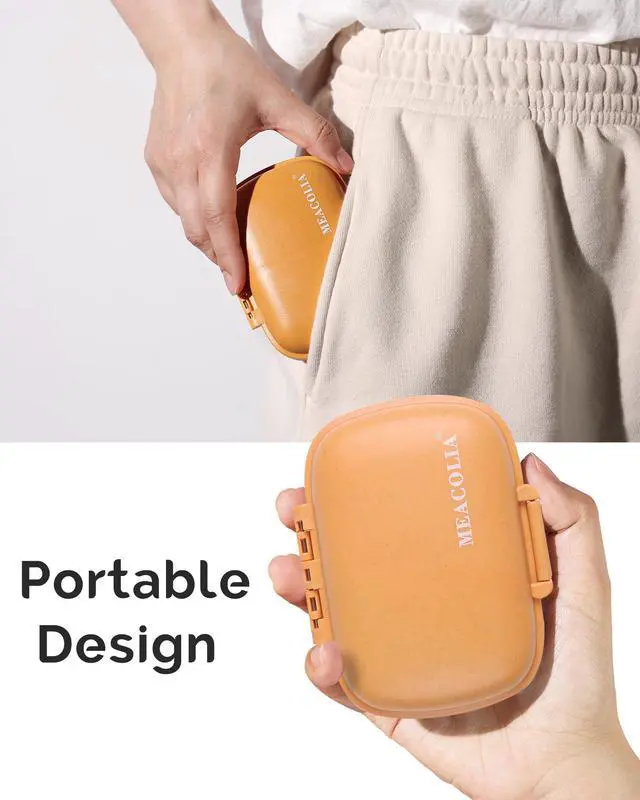 Alt view image 2 of 6 - 8 Compartments Travel Pill Organizer Box Moisture Proof Small Pill Case for Pocket Purse Daily Pill Holder Container for Medicine Vitamin (Dark Blue & Yellow, 2 Pack)
