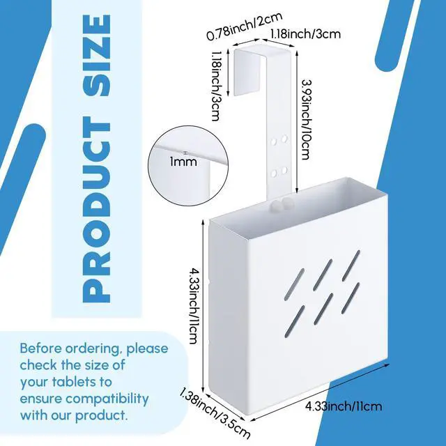 Alt view image 2 of 7 - 1 Pcs Large Size 4.33 x 4.33 x 1.38 Inch Stainless Steel Toilet Tank Cleaning Tablet Holder with Adjustable Hook to Hang Toilet Cleaner Box (White)