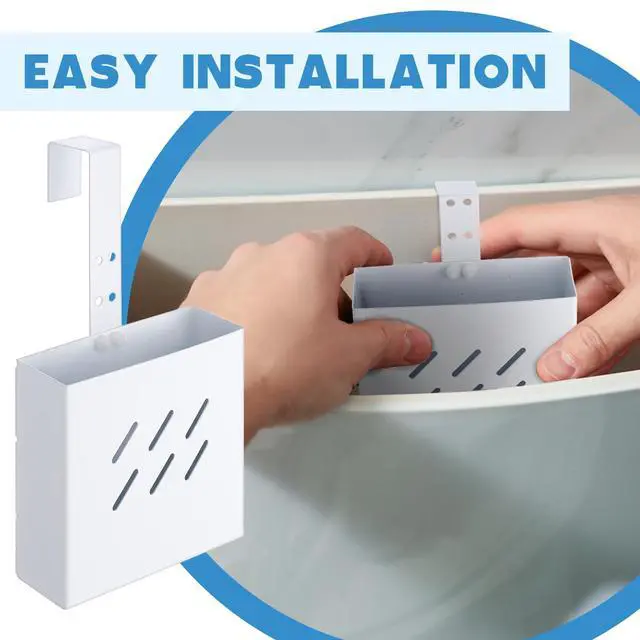 Alt view image 6 of 7 - 1 Pcs Large Size 4.33 x 4.33 x 1.38 Inch Stainless Steel Toilet Tank Cleaning Tablet Holder with Adjustable Hook to Hang Toilet Cleaner Box (White)
