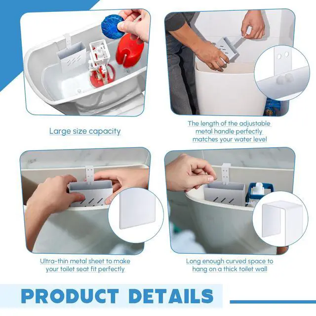 Alt view image 4 of 7 - 1 Pcs Large Size 4.33 x 4.33 x 1.38 Inch Stainless Steel Toilet Tank Cleaning Tablet Holder with Adjustable Hook to Hang Toilet Cleaner Box (White)