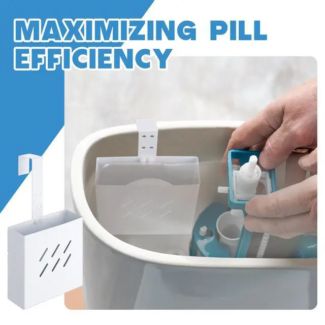 Alt view image 7 of 7 - 1 Pcs Large Size 4.33 x 4.33 x 1.38 Inch Stainless Steel Toilet Tank Cleaning Tablet Holder with Adjustable Hook to Hang Toilet Cleaner Box (White)