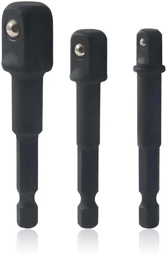 Main image of 3PCS Impact Grade Socket Adaptor Set, 1/4" 3/8" 1/2", Black | Hex Shank Drill Bit Adapter for Drills Impact Wrenches Power Tools
