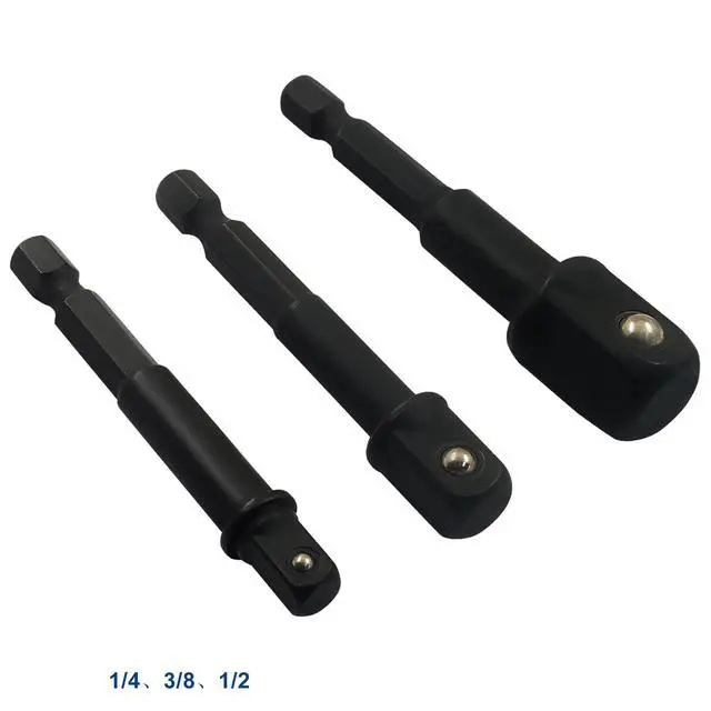 Alt view image 3 of 5 - 3PCS Impact Grade Socket Adaptor Set, 1/4" 3/8" 1/2", Black | Hex Shank Drill Bit Adapter for Drills Impact Wrenches Power Tools