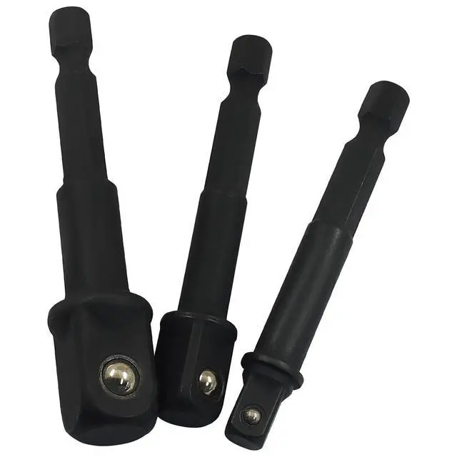 Alt view image 4 of 5 - 3PCS Impact Grade Socket Adaptor Set, 1/4" 3/8" 1/2", Black | Hex Shank Drill Bit Adapter for Drills Impact Wrenches Power Tools