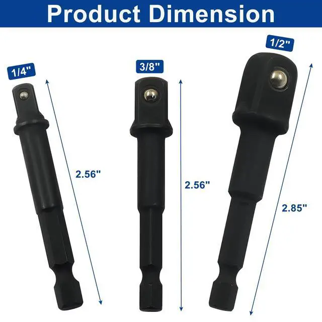Alt view image 2 of 5 - 3PCS Impact Grade Socket Adaptor Set, 1/4" 3/8" 1/2", Black | Hex Shank Drill Bit Adapter for Drills Impact Wrenches Power Tools