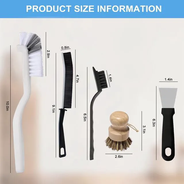 Alt view image 6 of 7 - 12Pcs Crevice Cleaning Brush Set, Hard Bristle Multi-Purpose Household Cleaning Tools for Kitchen Bathroom Tile Grout Window Track, Bamboo Pot Brush + Copper Wire Brush + Scraper