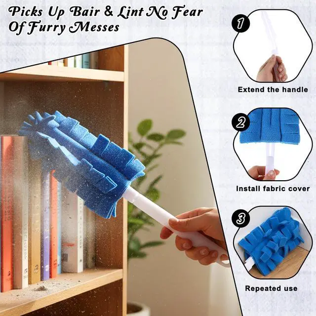 Alt view image 7 of 7 - 3PCS Reusable Duster Refill Microfiber Pad with 1Handle Cleaning Pad | Washable Reusable, 360° Electrostatic, Fleece Duster Refill, Fleece Duster-Refills, for Home, Furniture, Fans, Blinds, Car