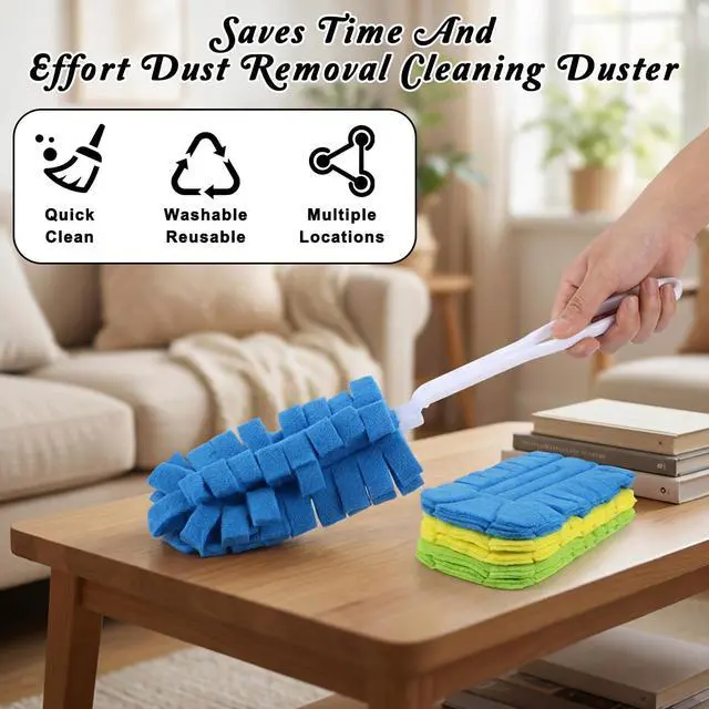 Alt view image 4 of 7 - 3PCS Reusable Duster Refill Microfiber Pad with 1Handle Cleaning Pad | Washable Reusable, 360° Electrostatic, Fleece Duster Refill, Fleece Duster-Refills, for Home, Furniture, Fans, Blinds, Car