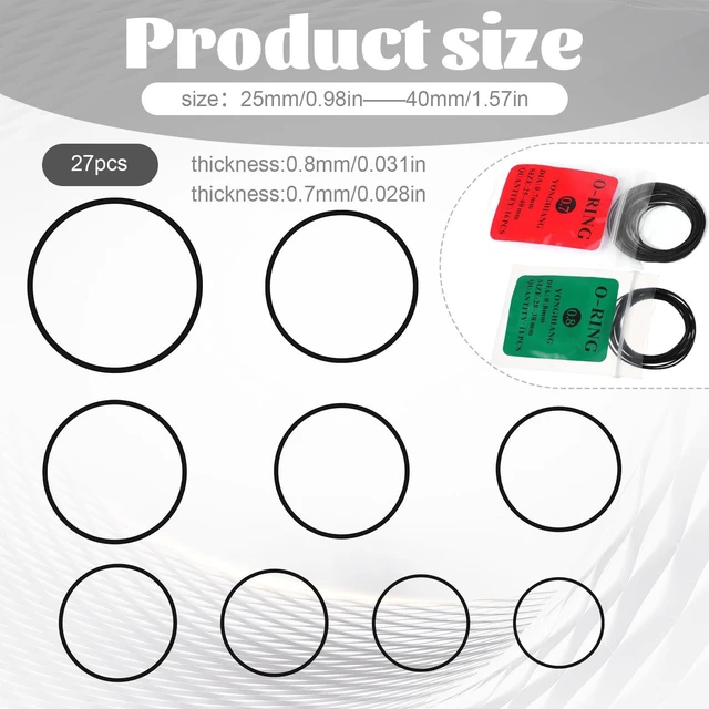 Alt view image 2 of 6 - O Ring Watch Gasket, 27 Pcs 0.7/0.8 mm Waterproof Rubber Seal Washers Watch Sealing Ring Watch Repair Tools for Watches Back Cover