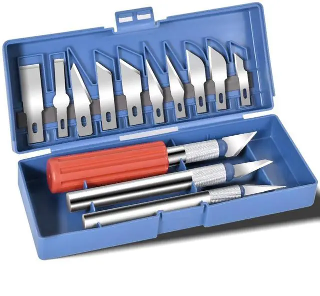 Main image of 13Piece Exacto Knife Set, Precision Craft Kit with Assorted Blades | Hardened steel blades produce clean burrfree cuts; perfect for pumpkin carving, model building, vinyl and paper crafts.