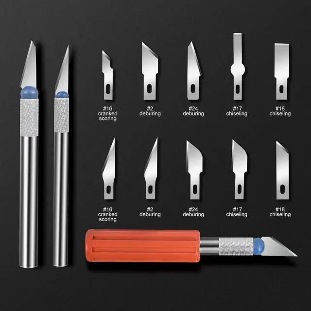 Alt view image 2 of 7 - 13Piece Exacto Knife Set, Precision Craft Kit with Assorted Blades | Hardened steel blades produce clean burrfree cuts; perfect for pumpkin carving, model building, vinyl and paper crafts.