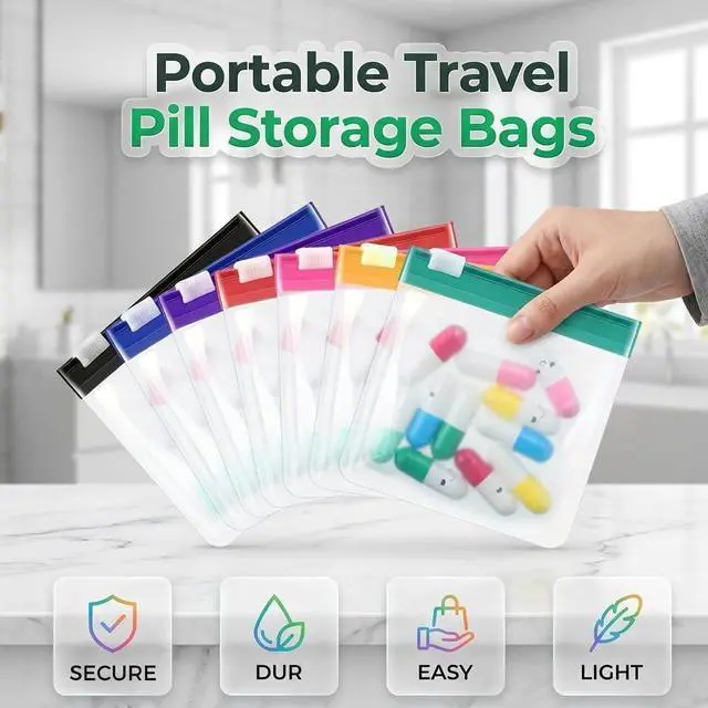 Alt view image 3 of 7 - Sealing Medicine Bags, 2026 Waterproof Pill Box Set, with 14 Color-Coded Reusable Pouches, Suitable for Medicines or Vitamins, Self-Sealing Zipper Pill Bags, Daily Use (14-Pack)