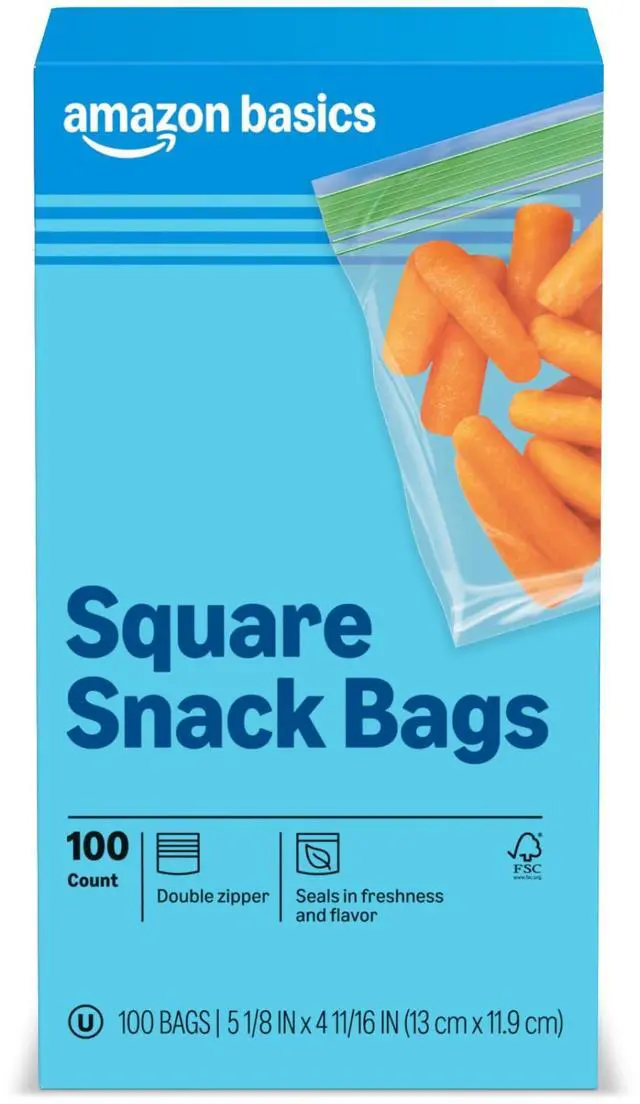 Main image of Square Snack Bags with Double Zipper, Seals in Freshness, 5 1/8" x 4 11/16", 100 Count