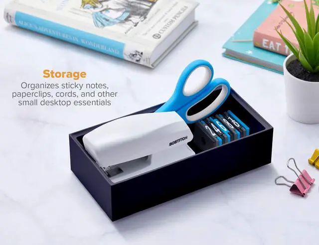 Alt view image 2 of 7 - Konnect Wide Accessory Tray, Desk Organizer, Storage, Black | A short built-in divider splits this open-top bin into two sections, and it stacks with other pieces in the same system.
