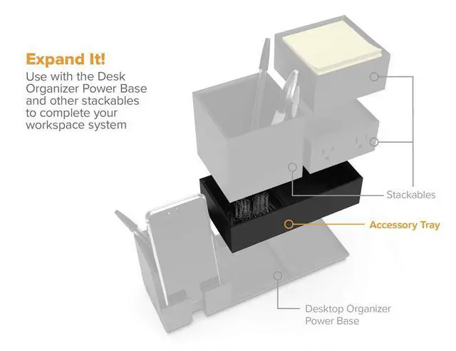 Alt view image 6 of 7 - Konnect Wide Accessory Tray, Desk Organizer, Storage, Black | A short built-in divider splits this open-top bin into two sections, and it stacks with other pieces in the same system.