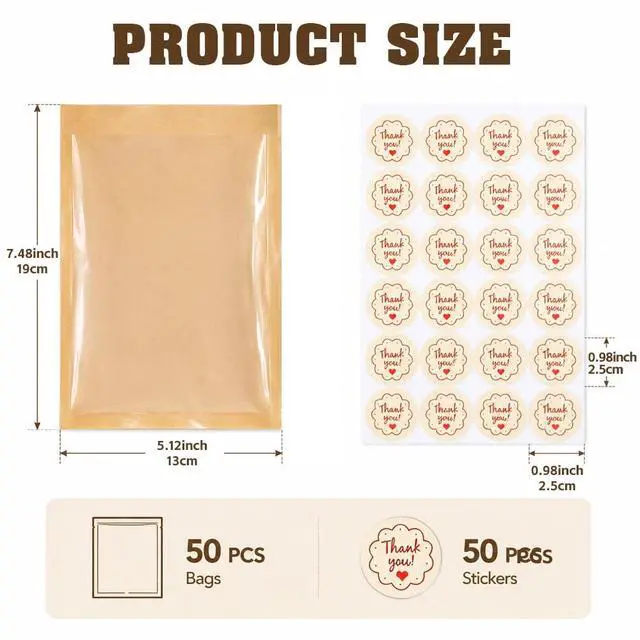 Alt view image 2 of 7 - Cookie Bags with Seal(5.1x7.5 Inch) 50 PCS Sealable Bakery Bags for Bread Treat Snack Baked Goods Pastry Donut Cookie Bake Sale Packaging Heat Seal Farmstand Small Business Party Favors Supplies