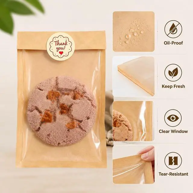 Alt view image 3 of 7 - Cookie Bags with Seal(5.1x7.5 Inch) 50 PCS Sealable Bakery Bags for Bread Treat Snack Baked Goods Pastry Donut Cookie Bake Sale Packaging Heat Seal Farmstand Small Business Party Favors Supplies