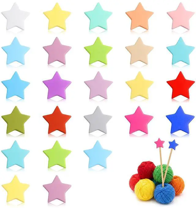 Main image of 25 PCS Star Knitting Needle Stoppers, Silicone Point Protectors Accessories Cute Needle Minder Point Protectors for Crochet, DIY Crafting Supplies