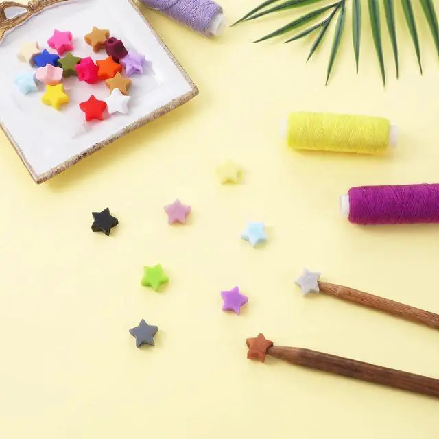 Alt view image 4 of 7 - 25 PCS Star Knitting Needle Stoppers, Silicone Point Protectors Accessories Cute Needle Minder Point Protectors for Crochet, DIY Crafting Supplies