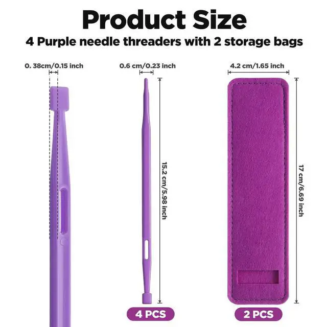 Alt view image 2 of 7 - 4 Pcs that Purple Thang Sewing Tools, Thing Sewing Quilting Supplies | Sewing Stiletto Tool Quilting Supplies with 2 Felt Storage Pouch Multifunctional Sewings Accessory for SewingCraft Project